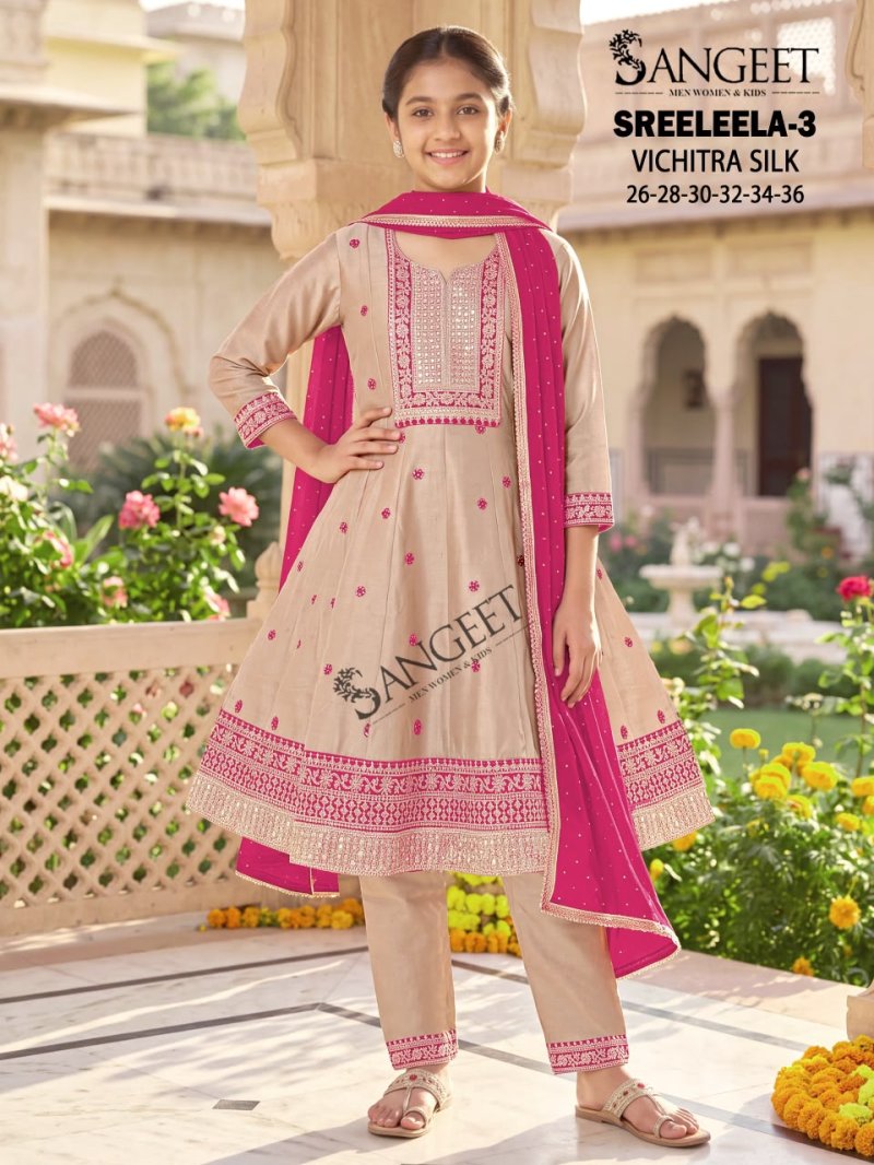 Sreeleela Vol 3 By Sangeet Kids Vichitra Silk Kurti Set 